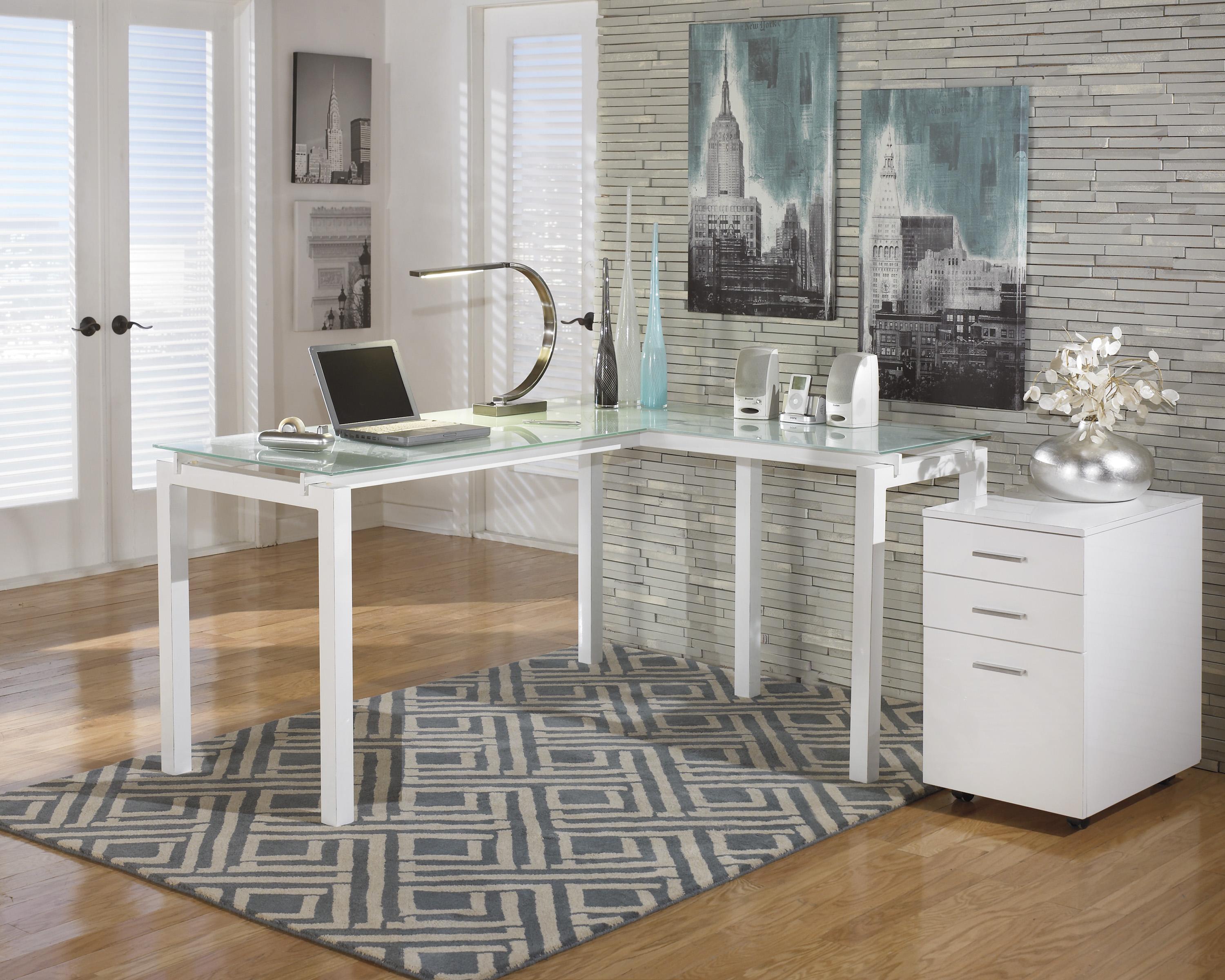 Signature Design by Ashley Baraga H410-24 White Finish Metal L-Desk